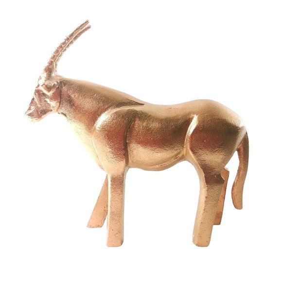Antelope Gazelle Animal Statue Figurine Copper Colored Cast Aluminum 8" Tall - Picture 1 of 10